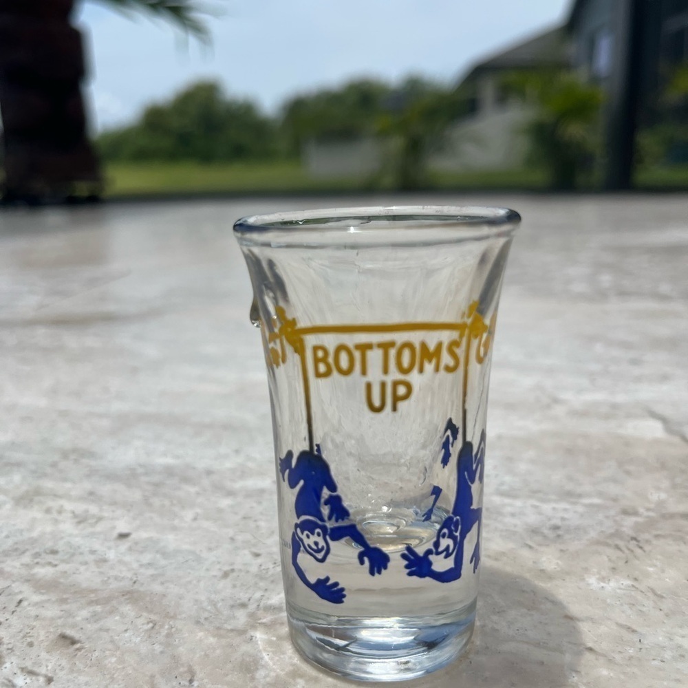 Vintage Shot Glass “Bottoms up”